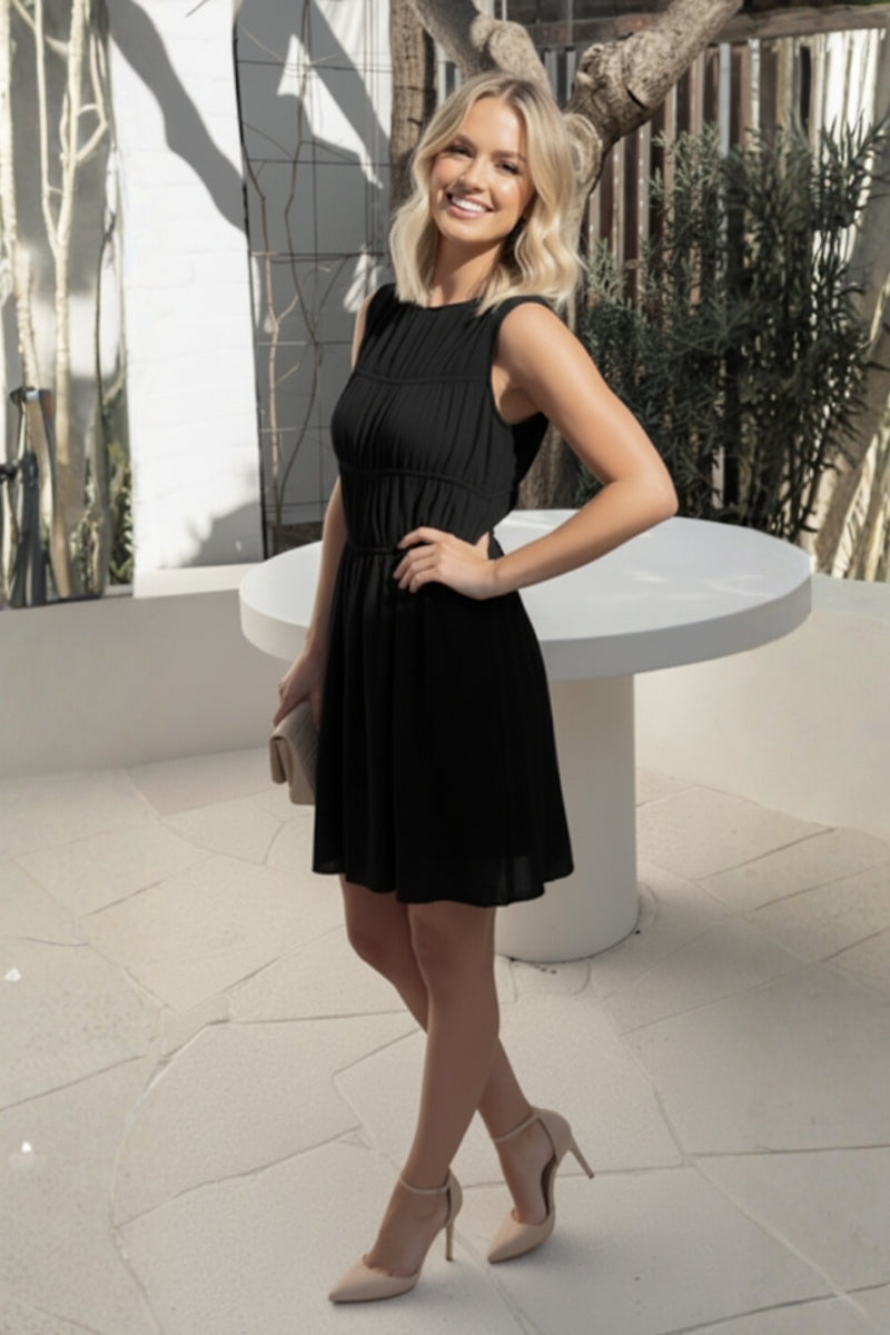 Ilyra Dress Black | Women's Shirred Bodice Mini Dress
