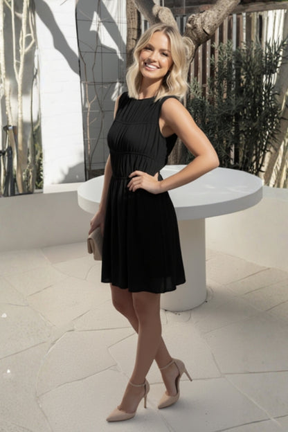 Ilyra Dress Black | Women's Shirred Bodice Mini Dress