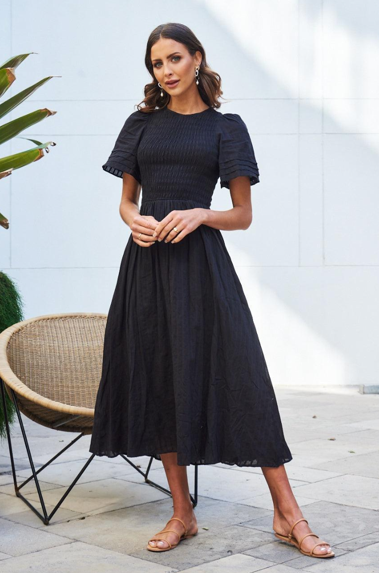 Iolana Dress - Black | Women's Smock Midi Dress
