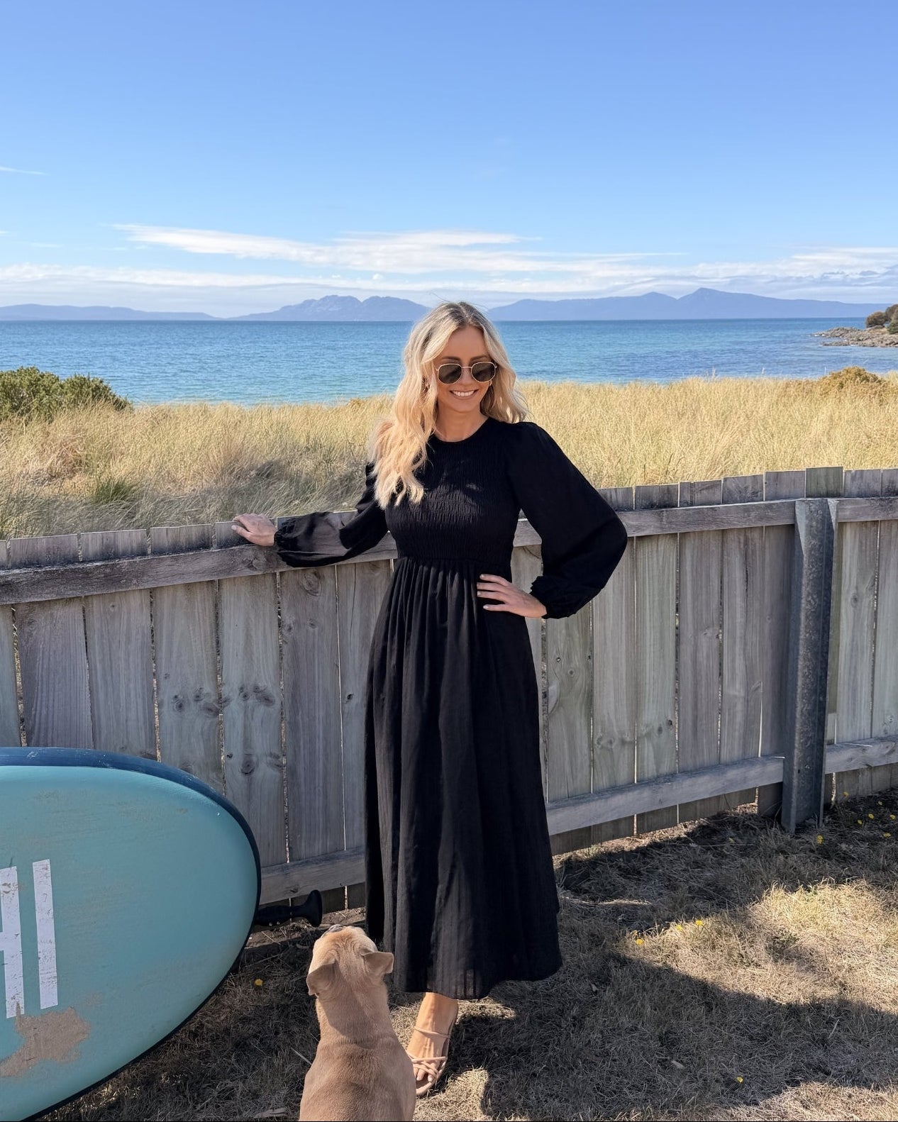 Iolana Dress - Black Long Sleeve | Women's Cotton Midi Dress