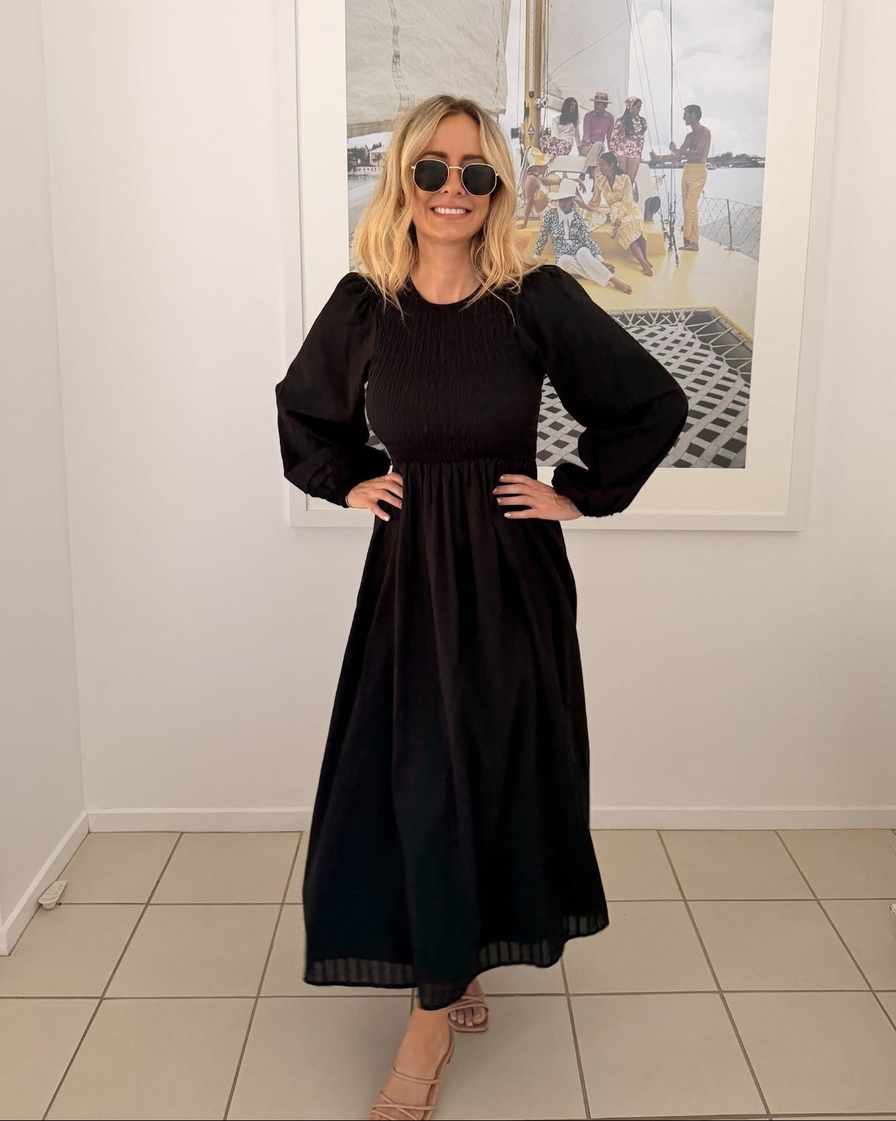 Iolana Dress - Black Long Sleeve | Women's Cotton Midi Dress