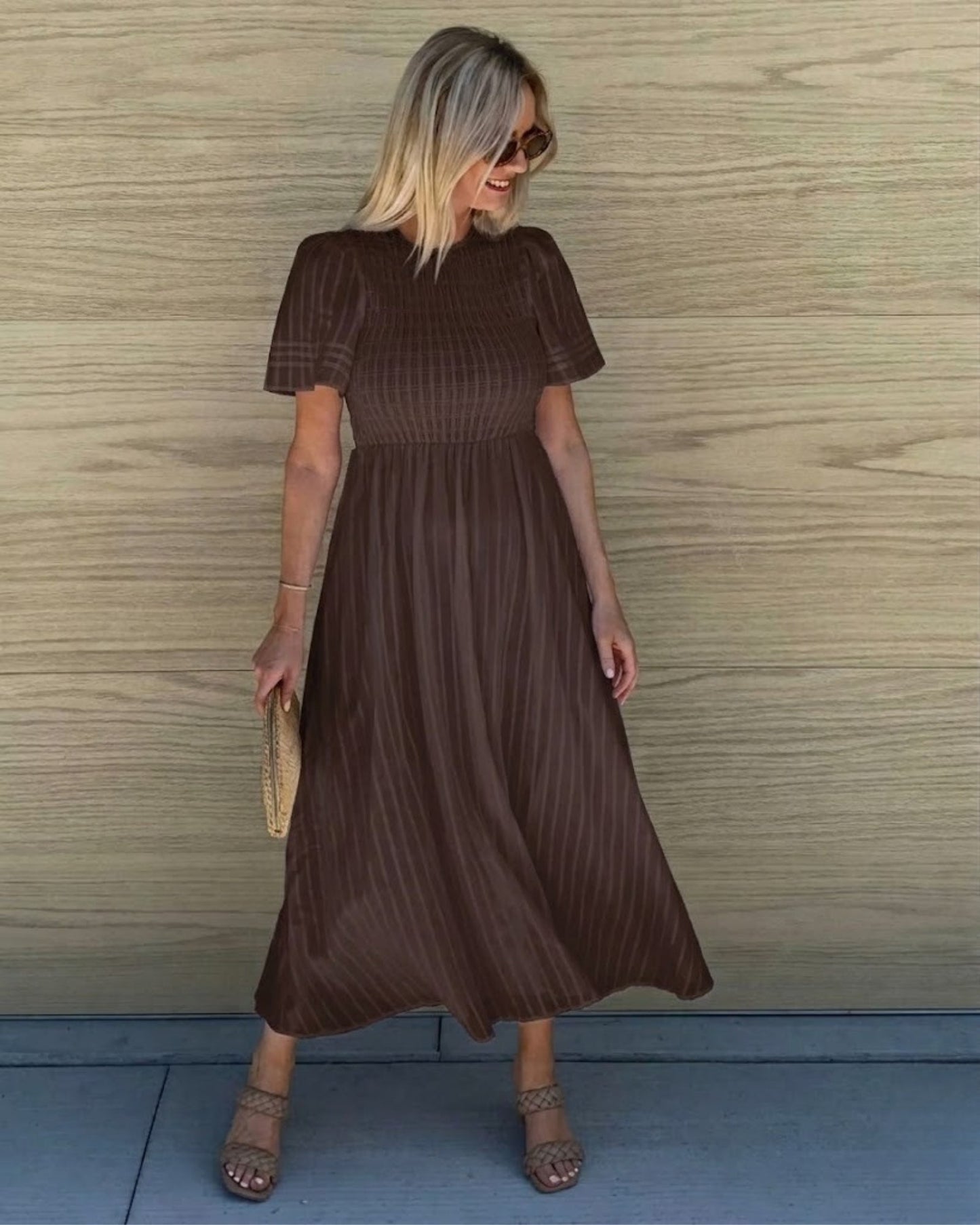 Iolana Chocolate Midi Dress | Women's Cotton A-Line Midi Dress