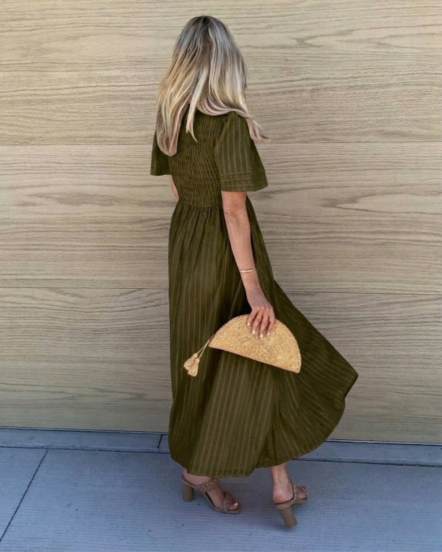 Iolana Dark Olive Midi Dress | Women's Cotton A-Line Midi Dress