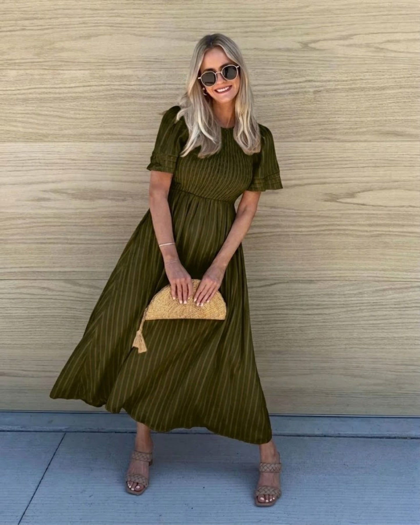 Iolana Dark Olive Midi Dress | Women's Cotton A-Line Midi Dress