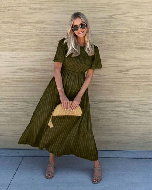 Iolana Dark Olive Midi Dress | Women's Cotton A-Line Midi Dress