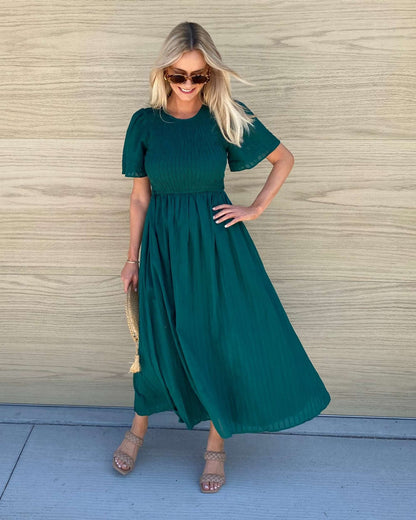 Iolana Dress Deep Green | Women's Cotton Smock Midi Dress