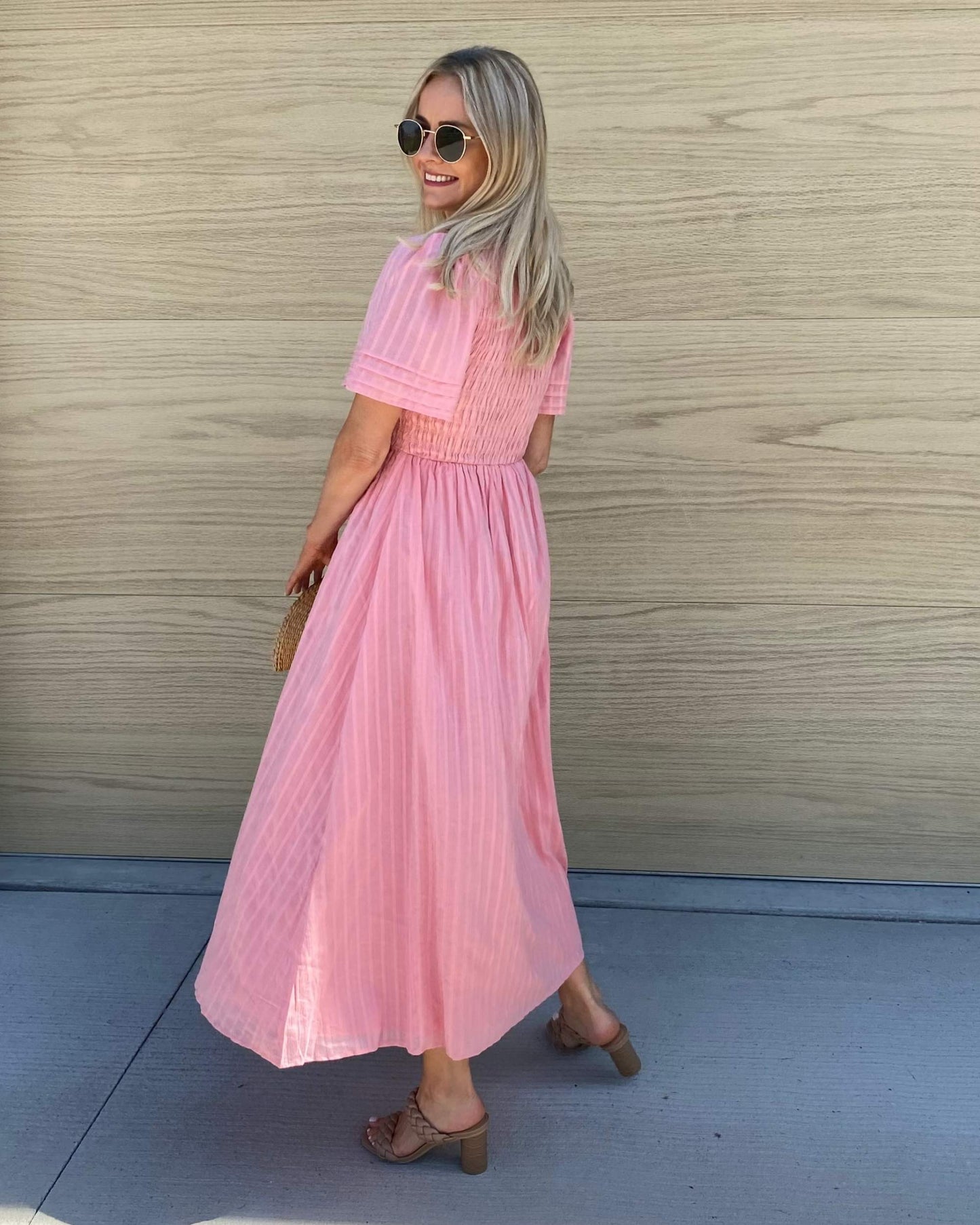 Iolana Dress Pink | Women's Cotton Smock Midi Dress