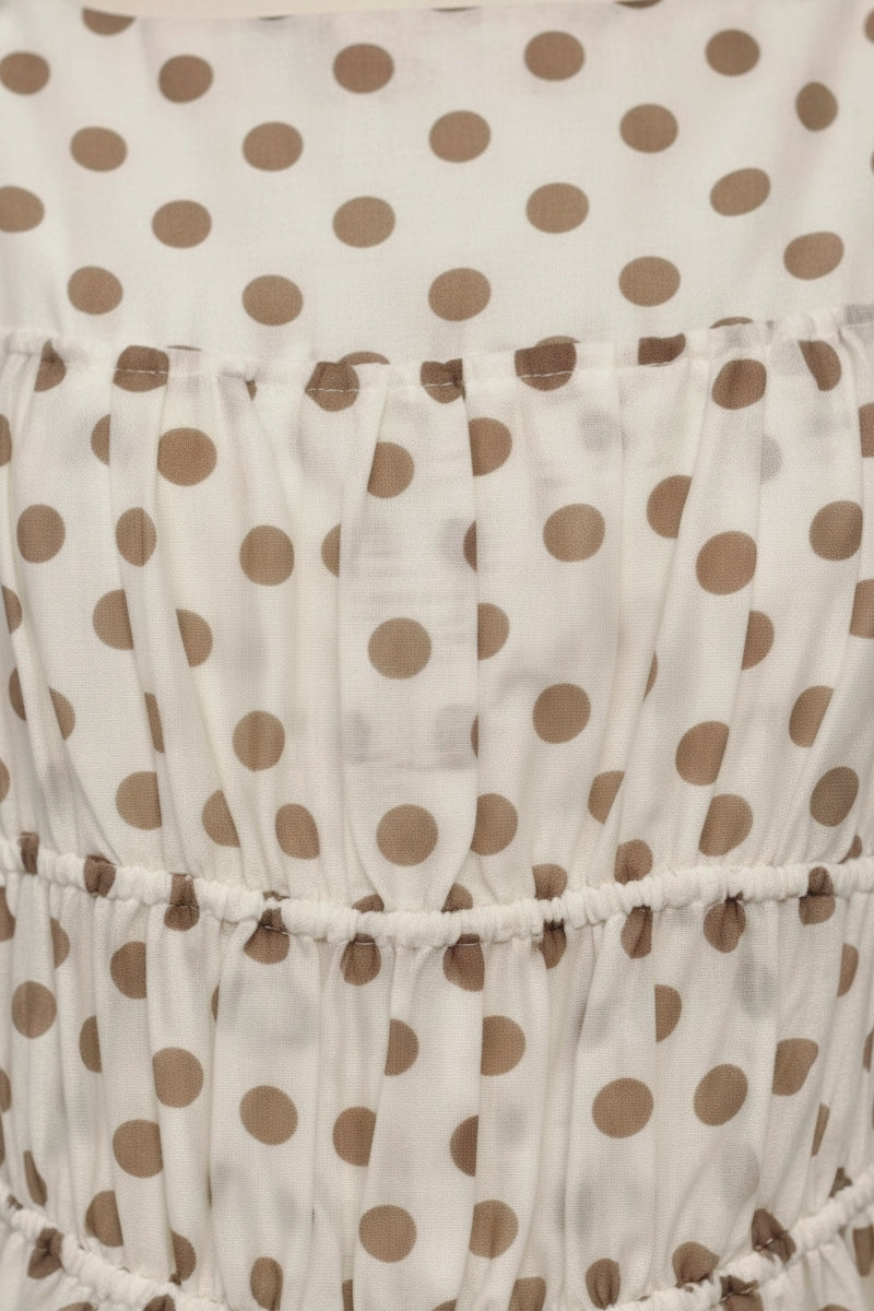 Ilyra Dress Beige Spot | Women's Polka Dot Shirred Mini Dress