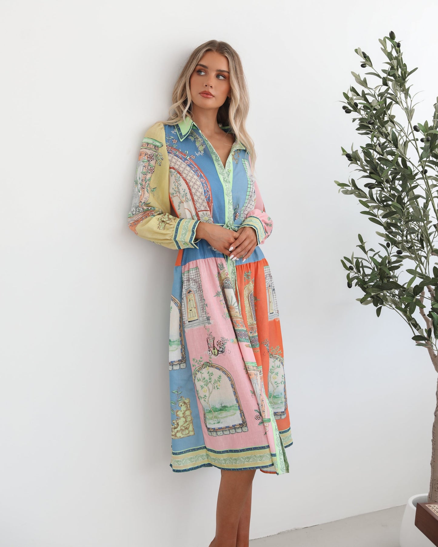 Jalisi Multi Print Dress | Women's Printed Midi Shirt Dress