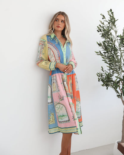 Jalisi Multi Print Dress | Women's Printed Midi Shirt Dress