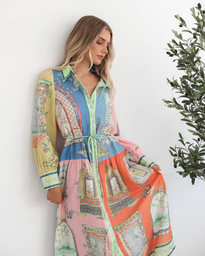 Jalisi Multi Print Dress | Women's Printed Midi Shirt Dress