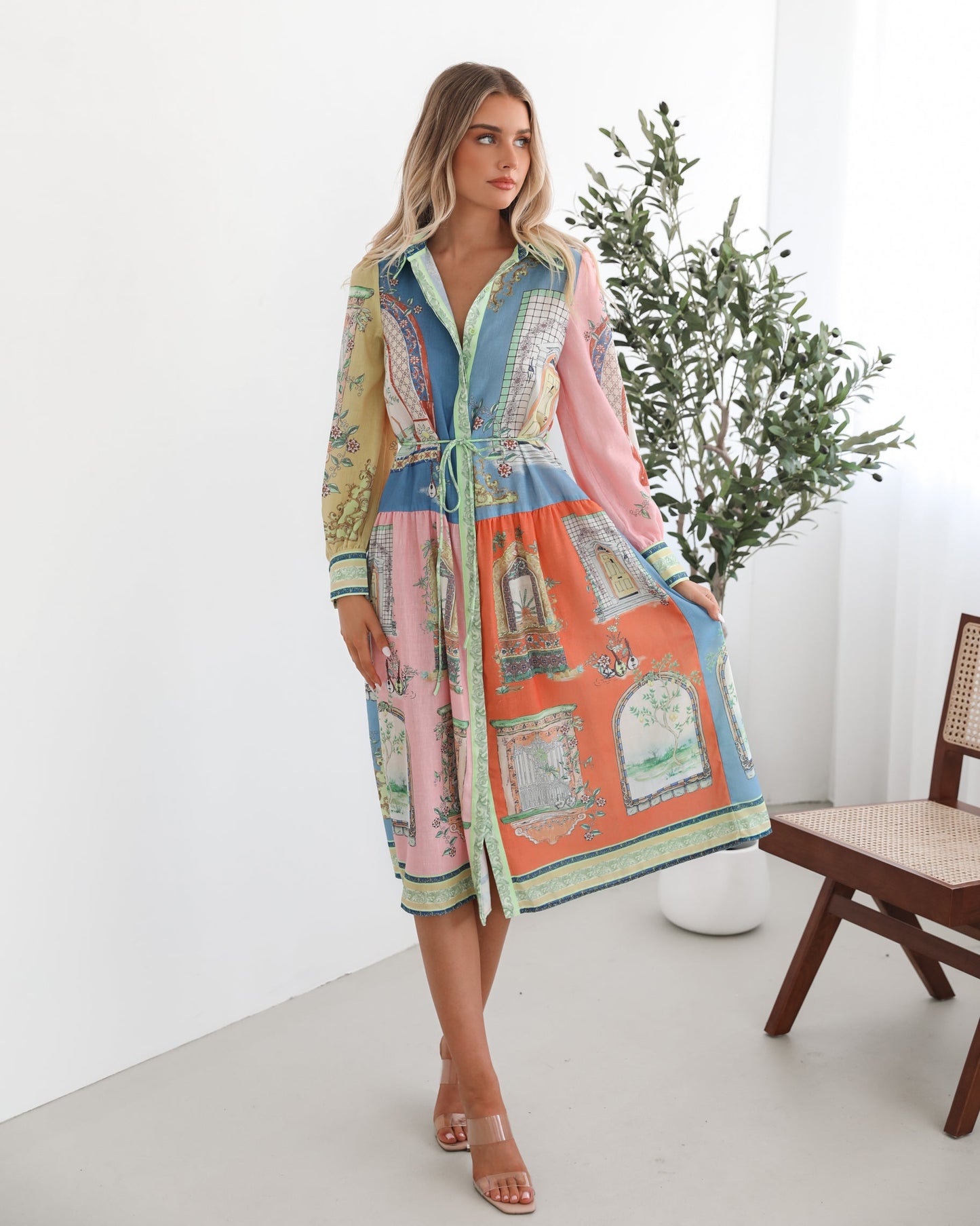 Jalisi Multi Print Dress | Women's Printed Midi Shirt Dress