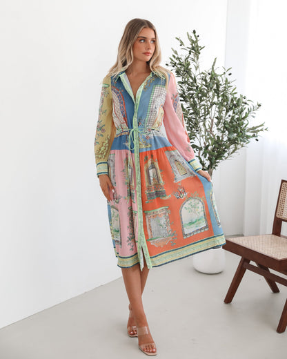 Jalisi Multi Print Dress | Women's Printed Midi Shirt Dress
