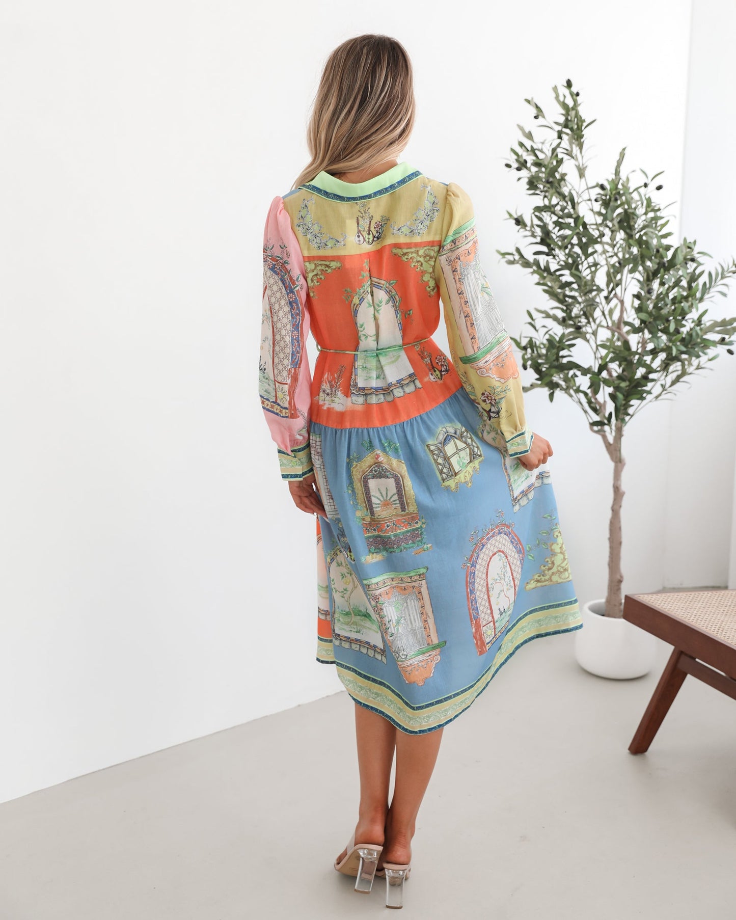 Jalisi Multi Print Dress | Women's Printed Midi Shirt Dress