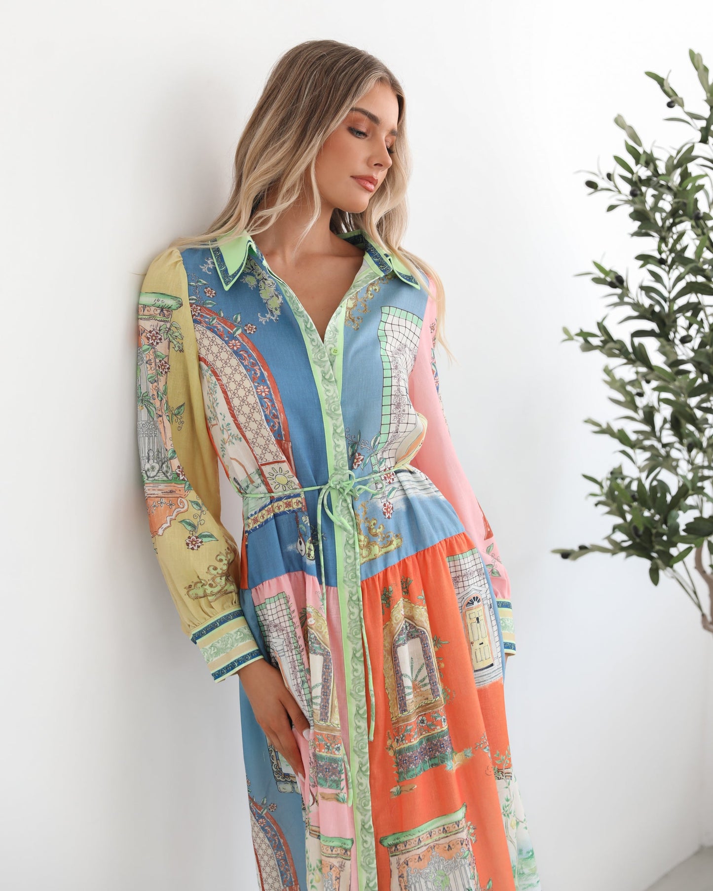 Jalisi Multi Print Dress | Women's Printed Midi Shirt Dress