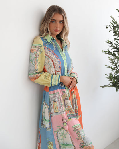 Jalisi Multi Print Dress | Women's Printed Midi Shirt Dress