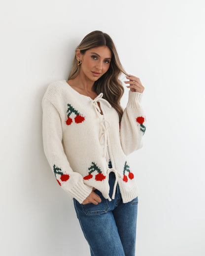 Jaya Cream Print Cardigan | Women's Knit Cardigan