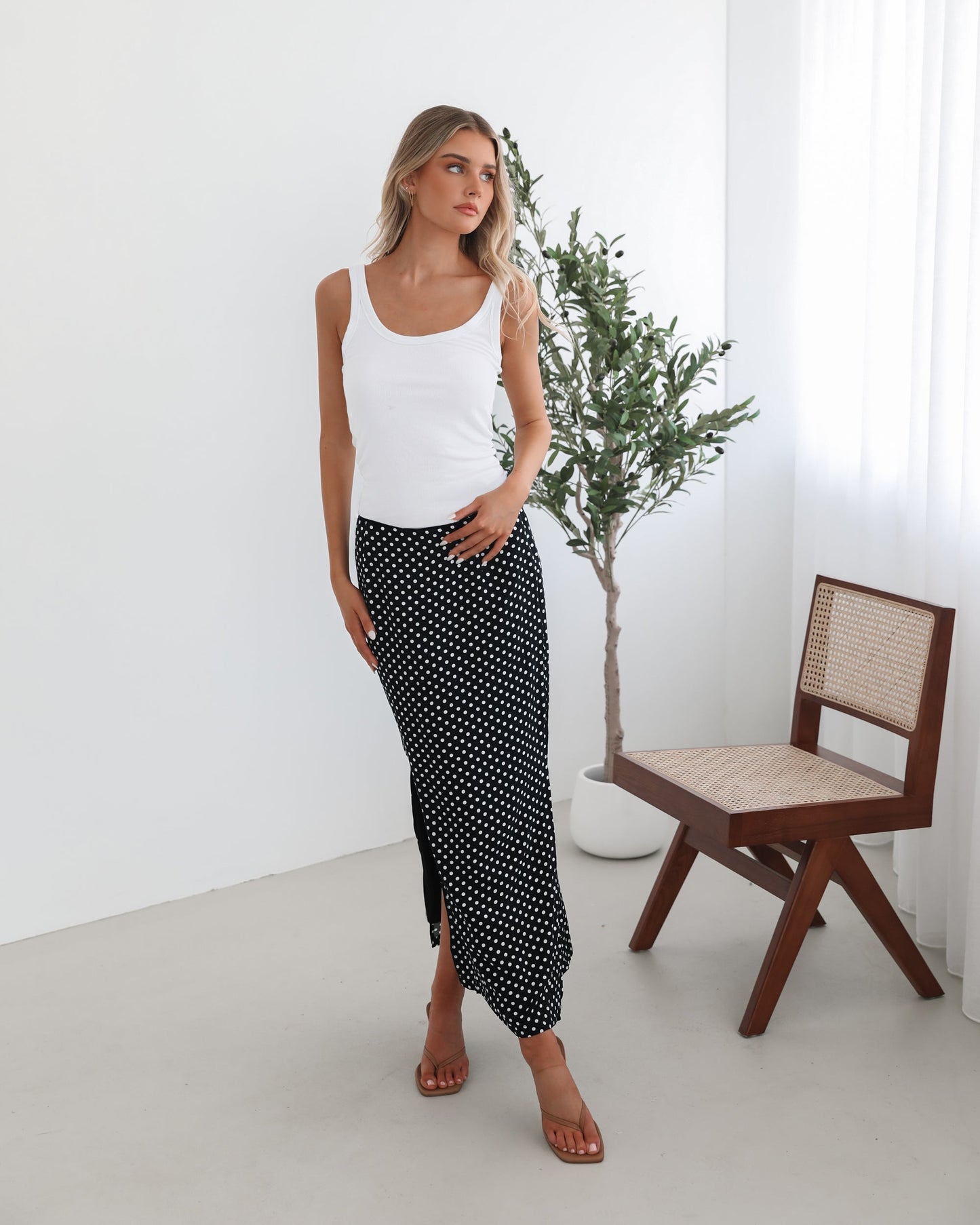 Jeannette Skirt - Black Spot | Women's Polka Dot Midi Skirt
