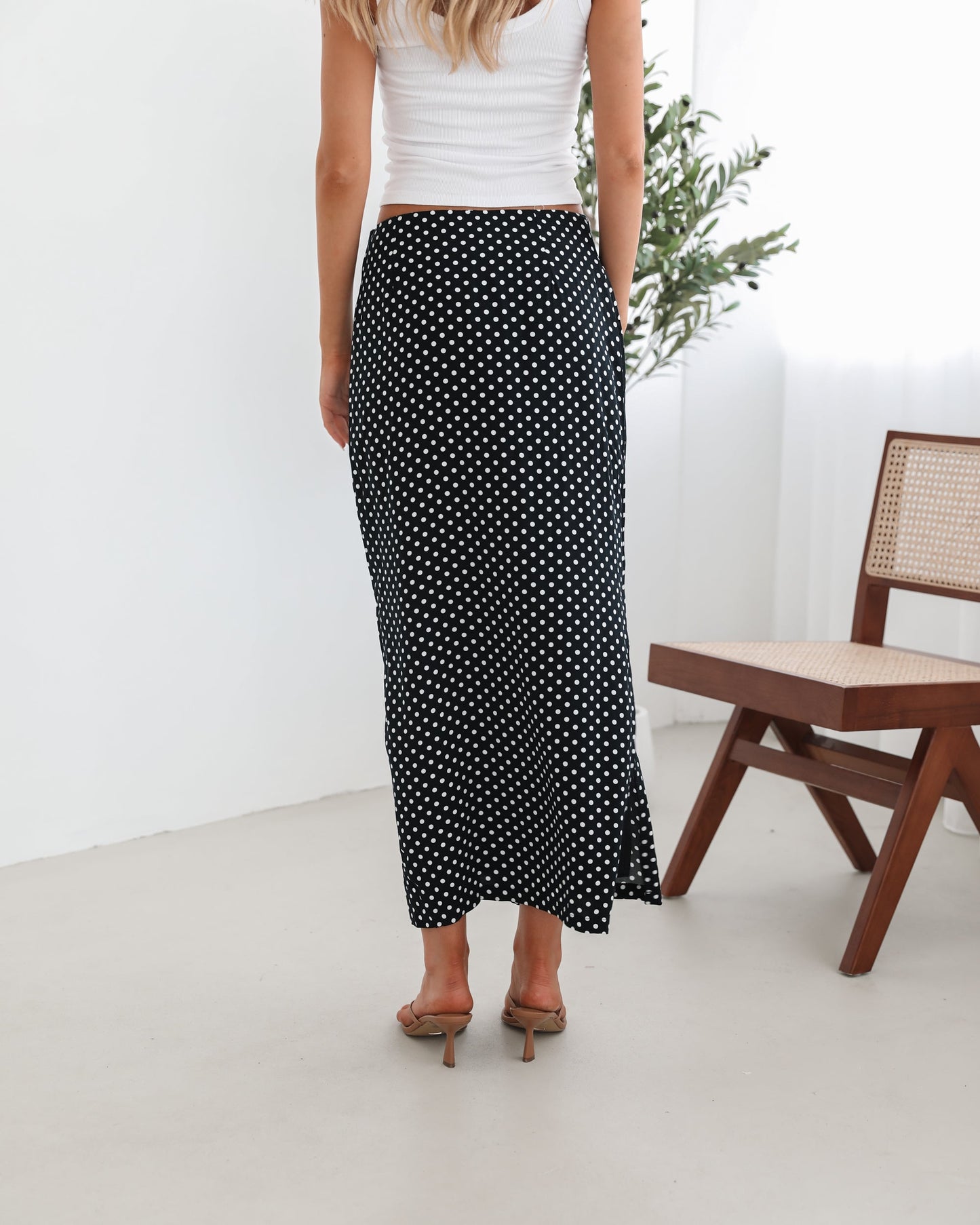 Jeannette Skirt - Black Spot | Women's Polka Dot Midi Skirt