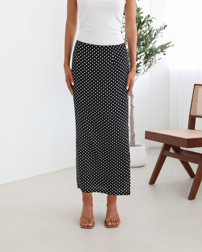 Jeannette Skirt - Black Spot | Women's Polka Dot Midi Skirt