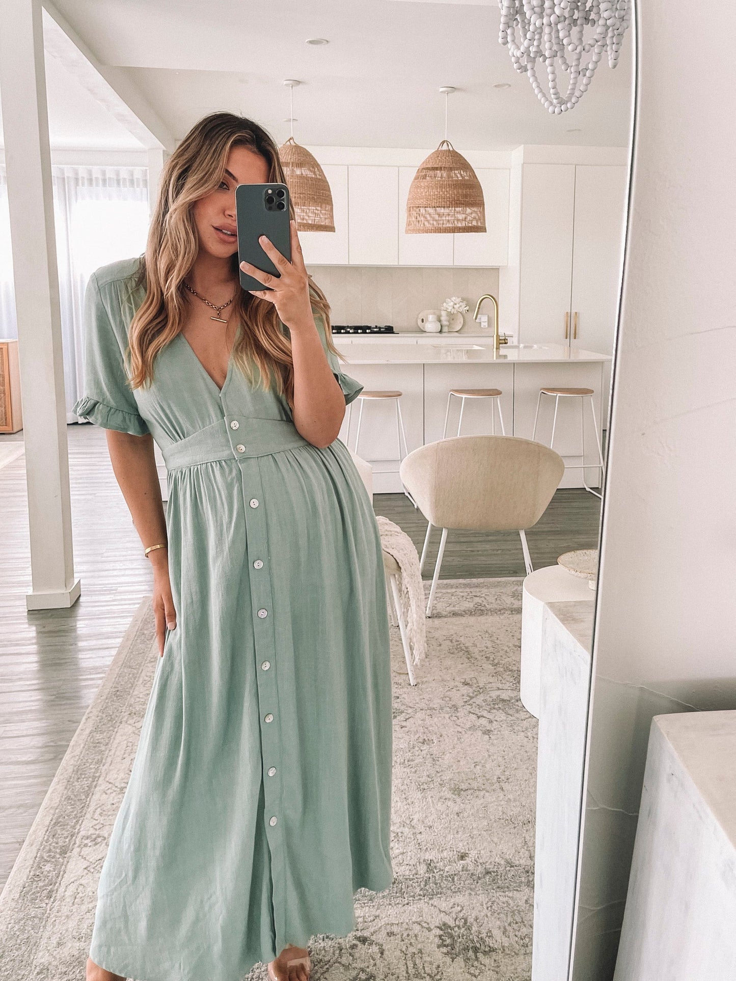 Korbela Dress - Sage | Women's Linen Midi Dress