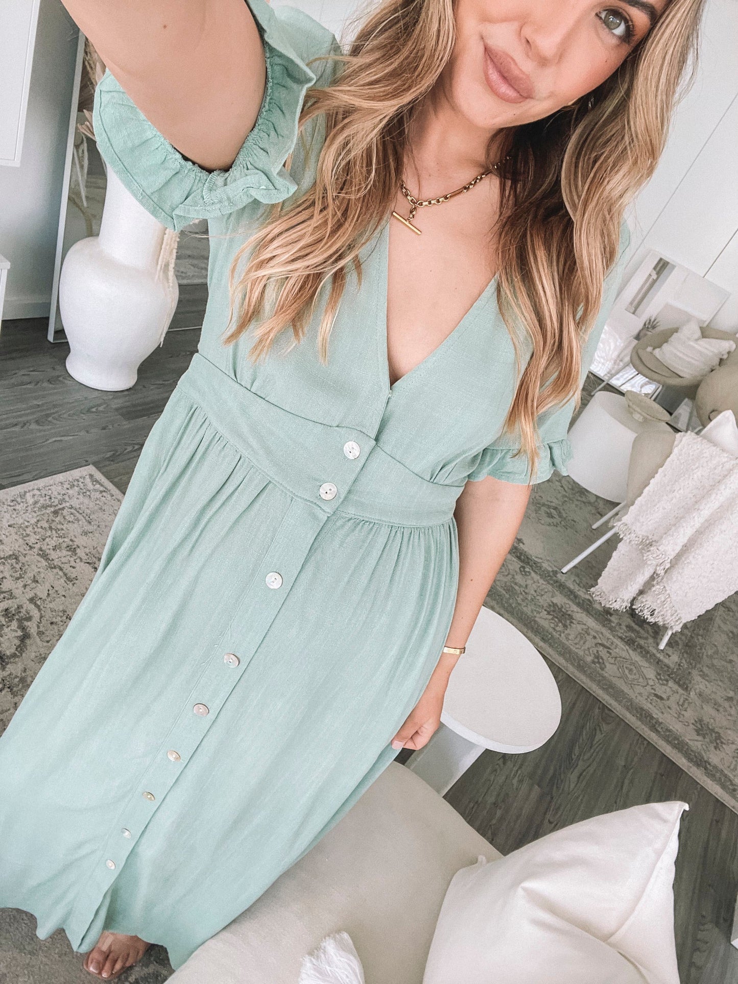 Korbela Dress - Sage | Women's Linen Midi Dress