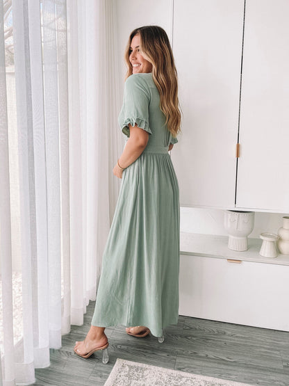 Korbela Dress - Sage | Women's Linen Midi Dress