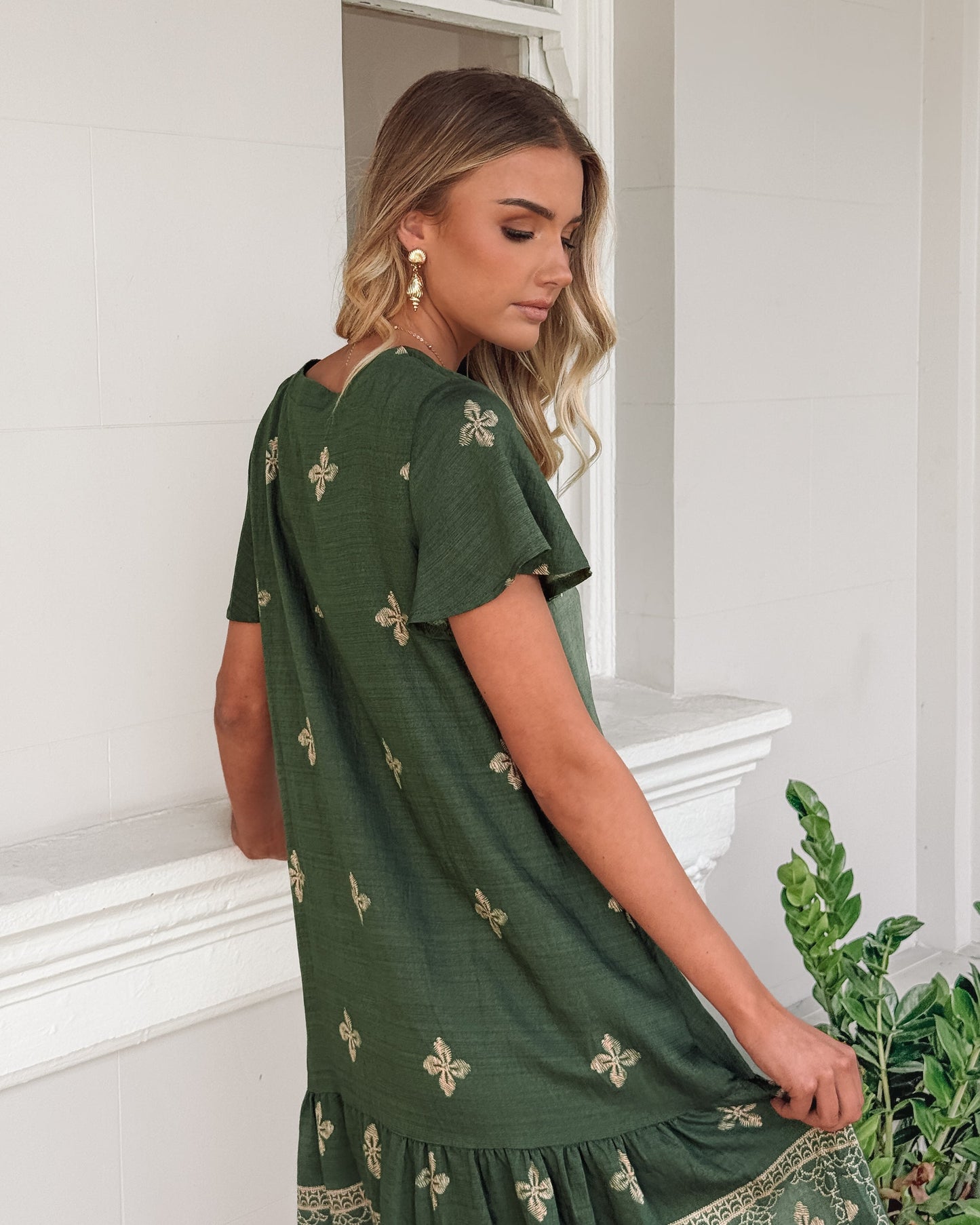 Kalea Khaki Print Dress | Women's Printed Midi Dress