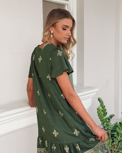 Kalea Khaki Print Dress | Women's Printed Midi Dress