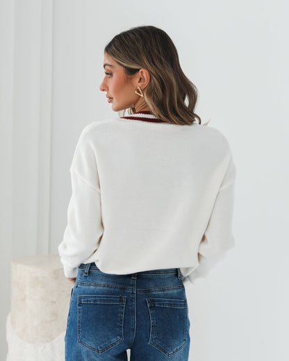 Kanoe Knit Cream Print | Women's Printed Wool Blend Jumper