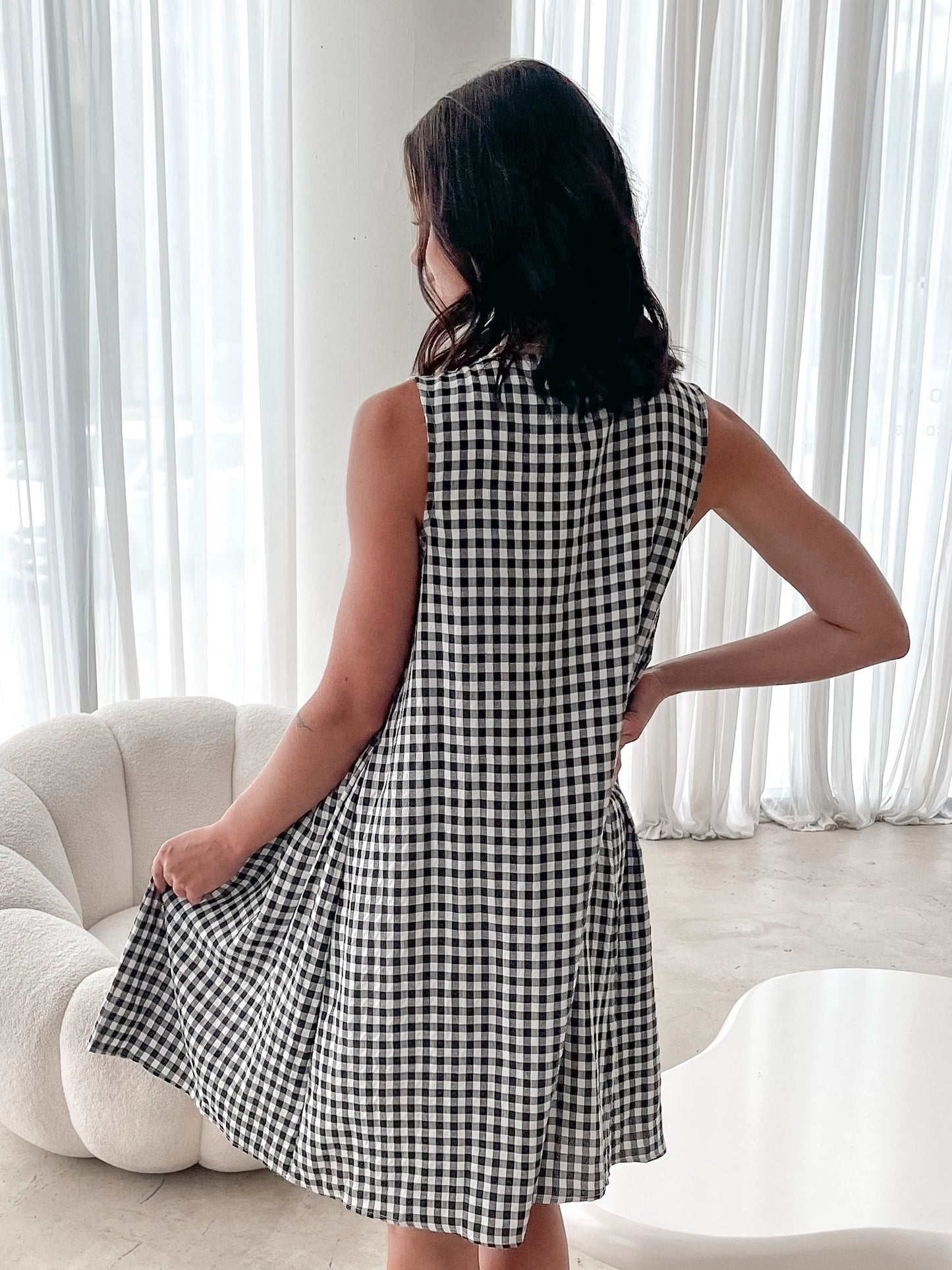 Kearah Black Gingham Dress | Women's Gingham Midi Dress
