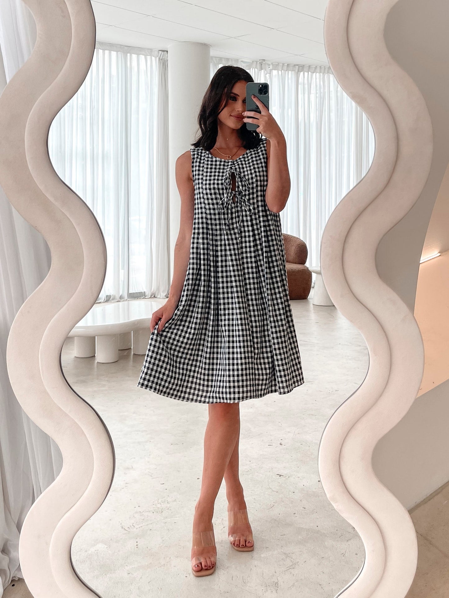 Kearah Black Gingham Dress | Women's Gingham Midi Dress