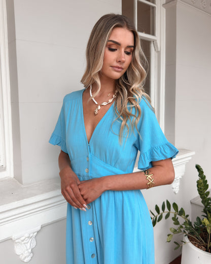 Korbela Dress Sky Blue | Women's Linen Midi Dress