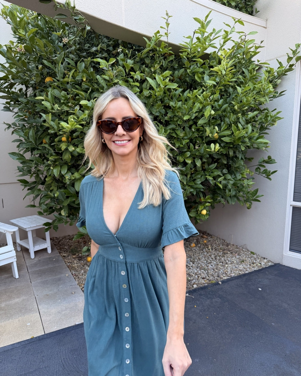 Korbela Dress Deep Green | Women's Linen Midi Dress