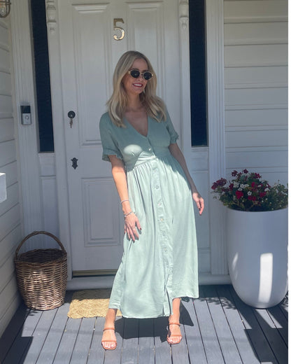 Korbela Dress - Sage | Women's Linen Midi Dress