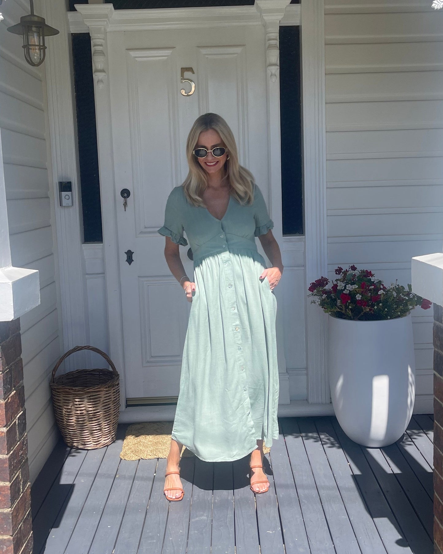 Korbela Dress - Sage | Women's Linen Midi Dress