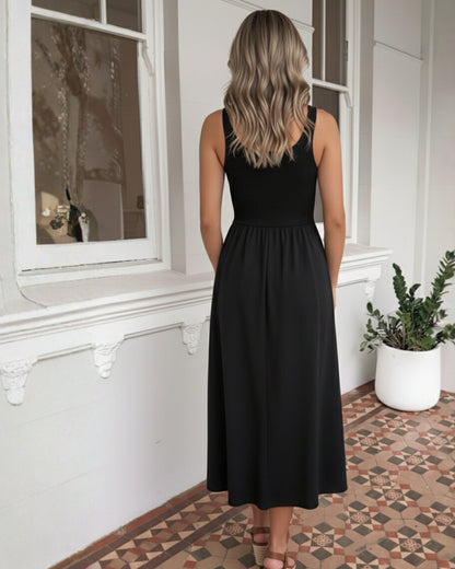 Kyline Black Dress | Women's Shirred Midi Dress