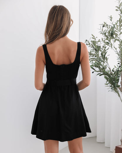 Kyveli Black Dress | Women's Linen Blend Mini Dress