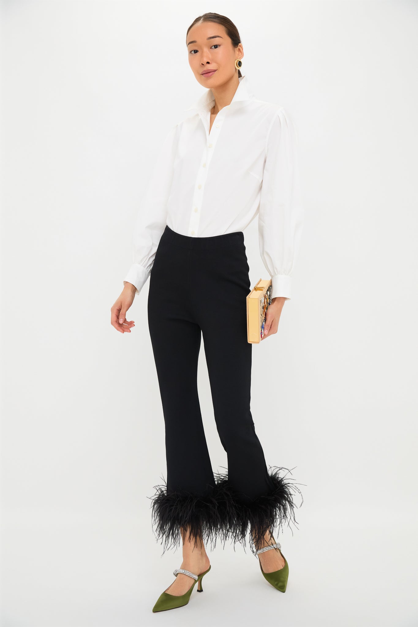 Black Feather Compression Knit Ashford Pants