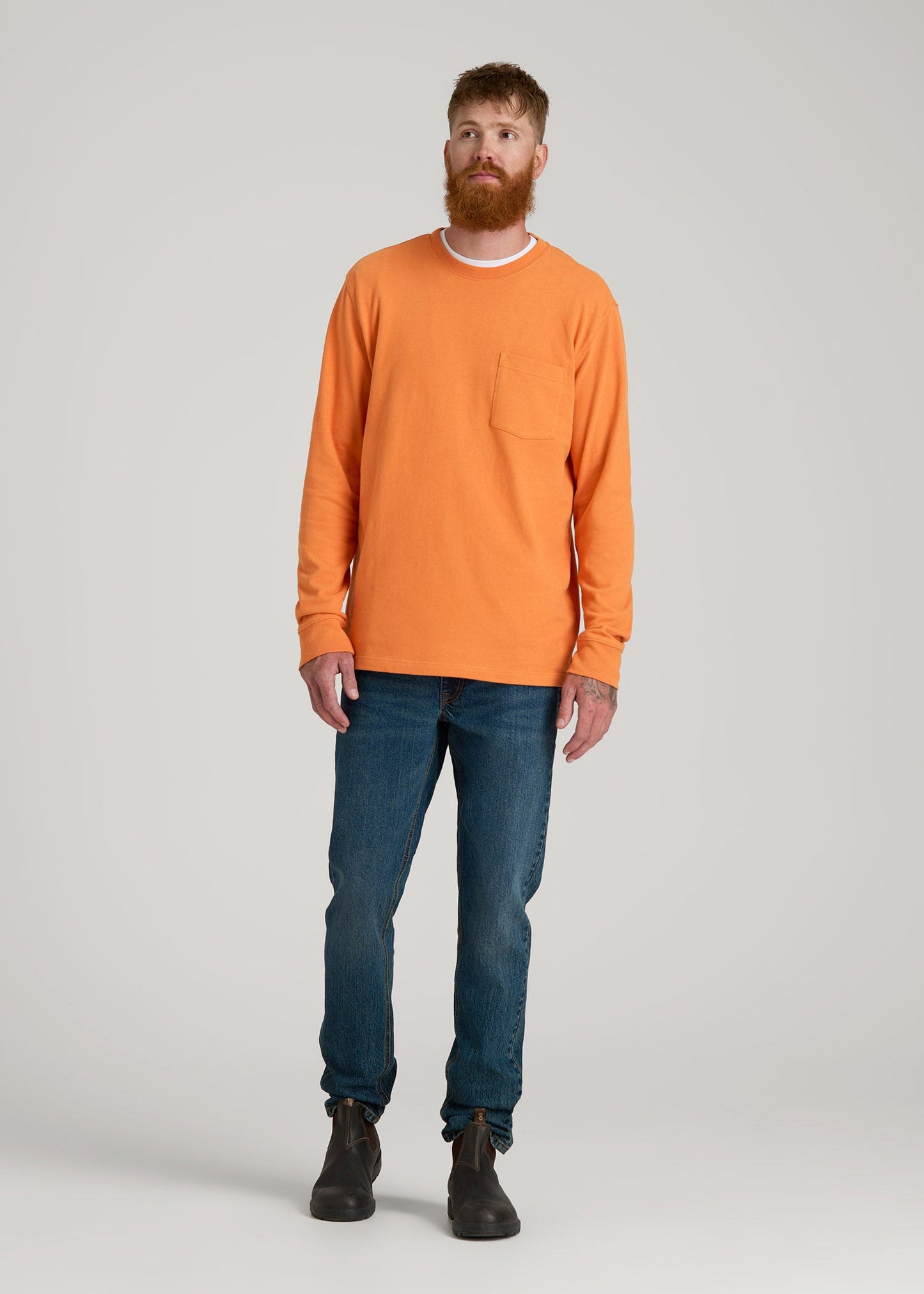 LJ&S Long Sleeve Workwear Pocket Tee for Tall Men in Marmalade