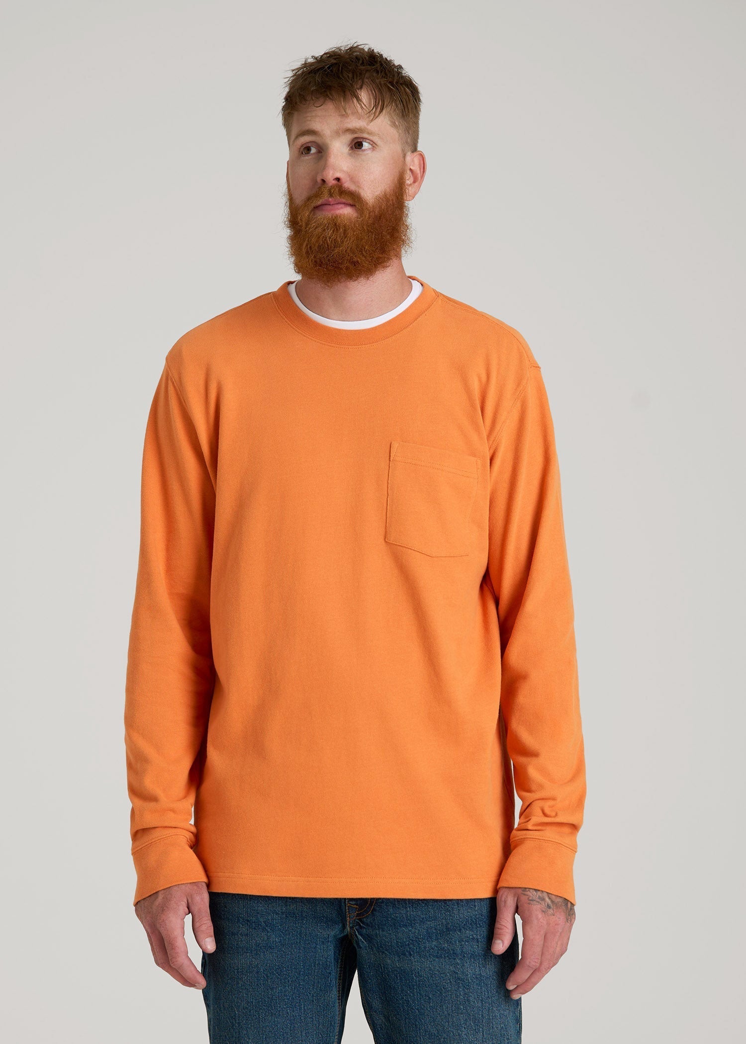 LJ&S Long Sleeve Workwear Pocket Tee for Tall Men in Marmalade