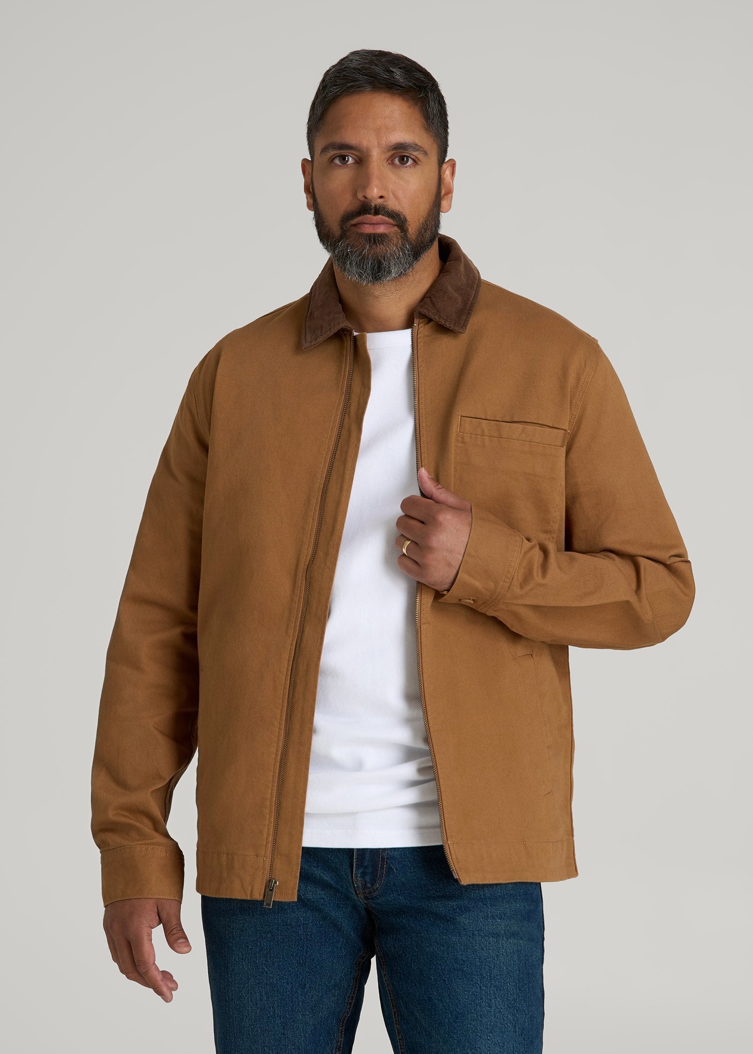LJ&S Twill Shop Jacket for Tall Men in Dusty Brown