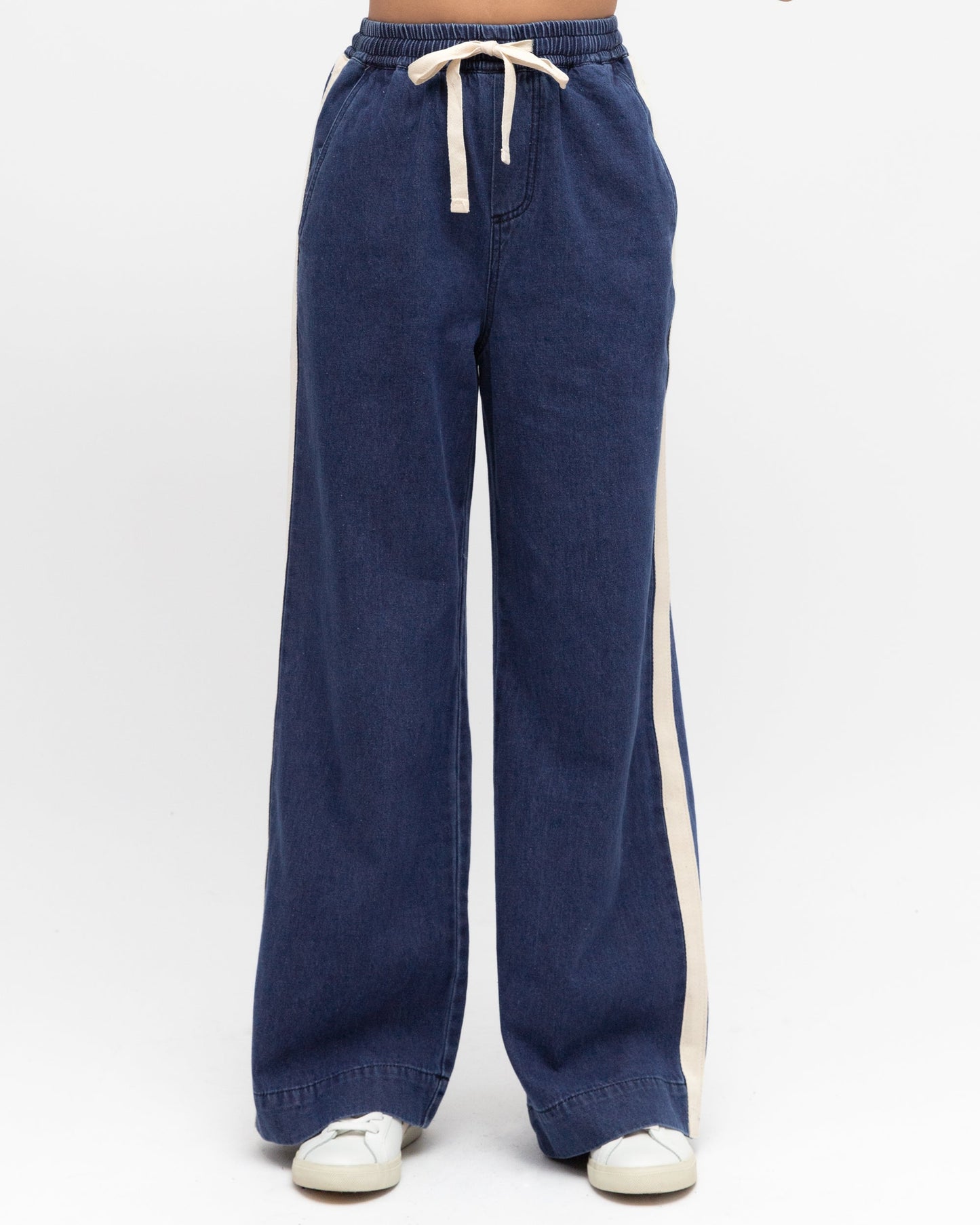 Zanea Blue Stripe Jeans | Women's High Waisted Wide Leg Jeans