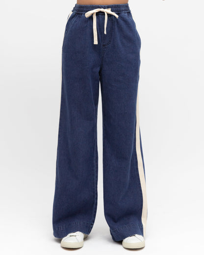 Zanea Blue Stripe Jeans | Women's High Waisted Wide Leg Jeans