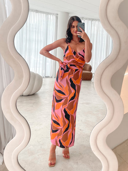 Laguna Dress - Pink Abstract | Women's Printed Midi Dress