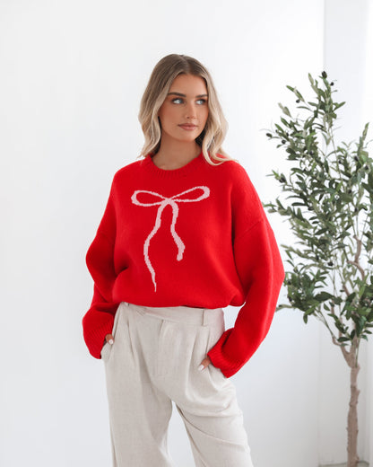 Larae Red Print Knit | Women's Knit Jumper