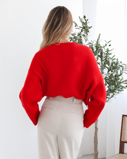 Larae Red Print Knit | Women's Knit Jumper