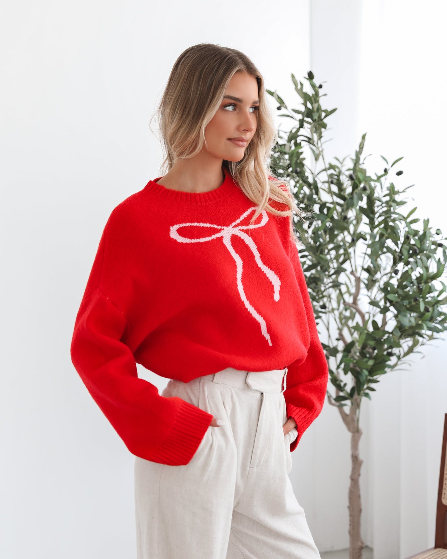 Larae Red Print Knit | Women's Knit Jumper