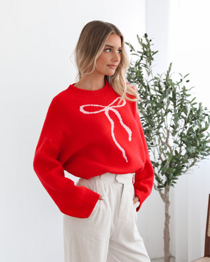 Larae Red Print Knit | Women's Knit Jumper