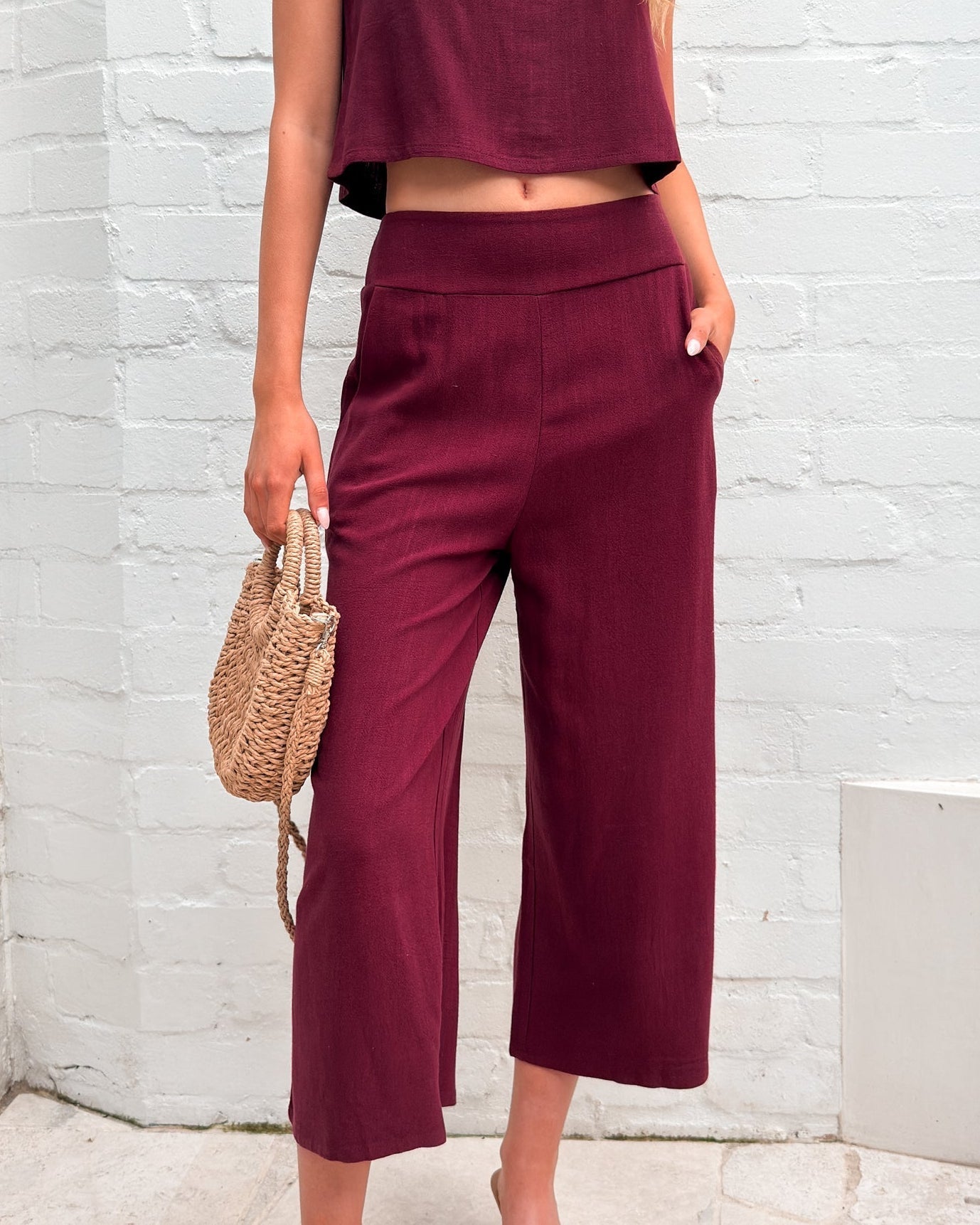 Lighthouse Bordeaux Linen Pants | Women's Wide Leg Linen Pants